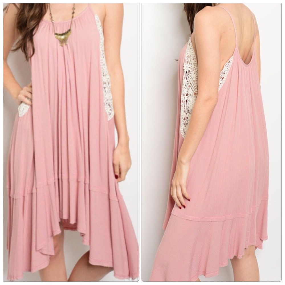 Blush Cream Spaghetti Strap Dress, Crochet Dress
